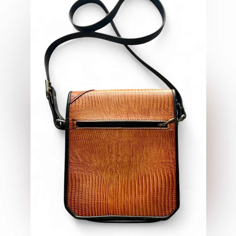 Vintage 1980s Roche Genuine Leather Cognac Patchwork Crossbody Bag Signature M - Picture 3 of 7